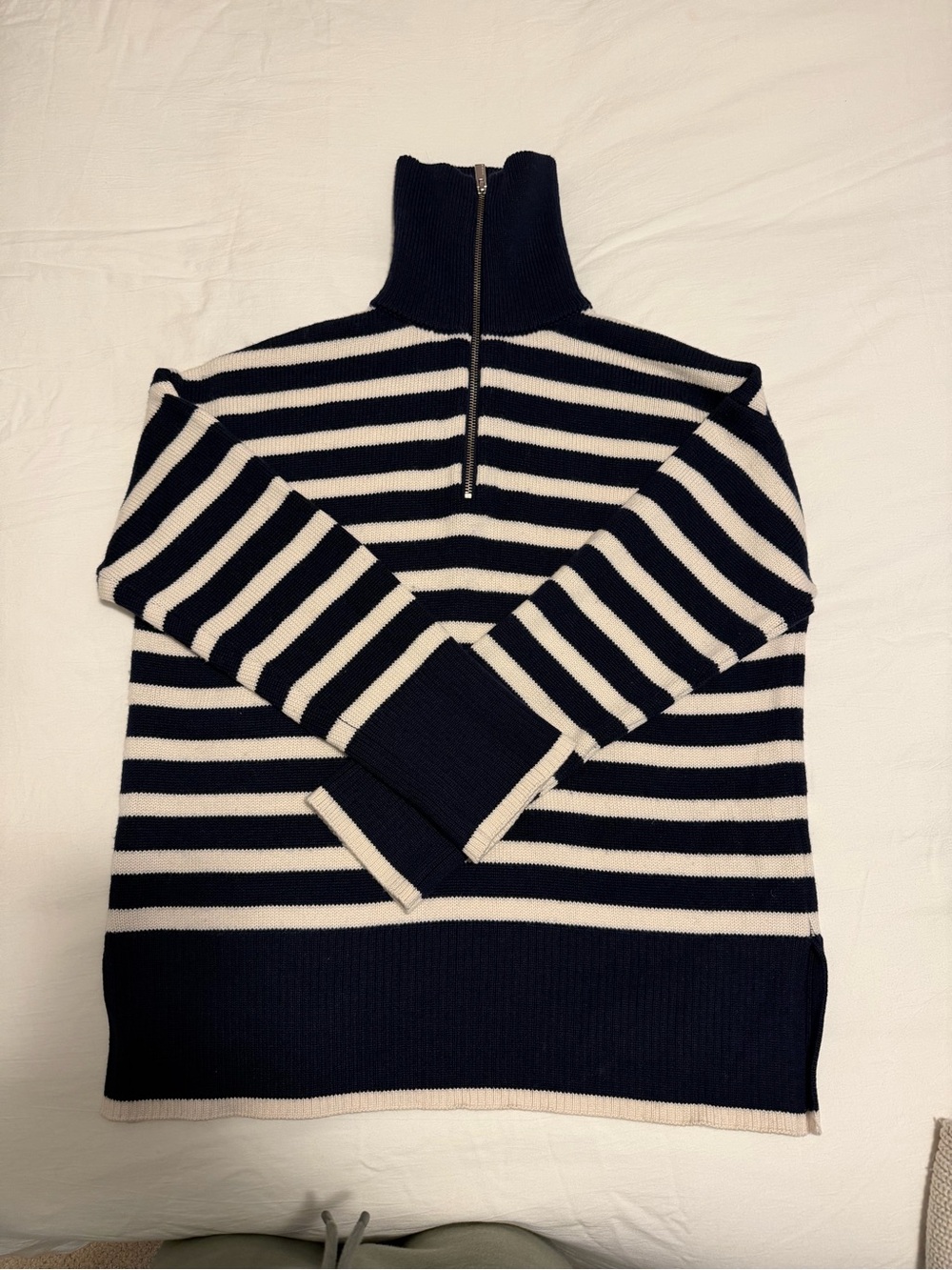 Aritzia Navy & Cream Striped Half-Zip Turtleneck Sweater